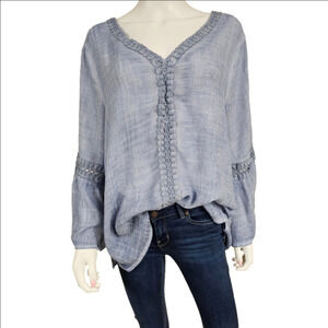 Spense Crochet V-Neck Flutter Sleeve Tunic Size XL